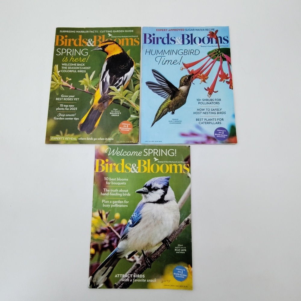 ✅🐦🪻🏵️LOT 3 Birds & Blooms Magazine Feb/Mar Apr/May Jun/July 2023 👀📸SEE📏📸